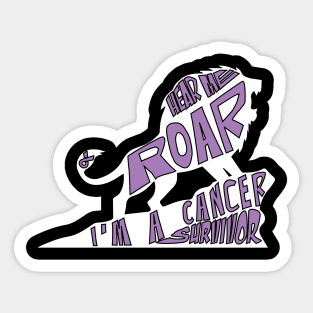 all cancer Awareness lavender ribbon hear me roar I'm a cancer survivor Sticker